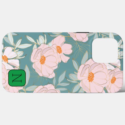 Elegant oog vangend design Initiaal Blue floral Case-Mate iPhone Case (Achterkant (horizontaal))