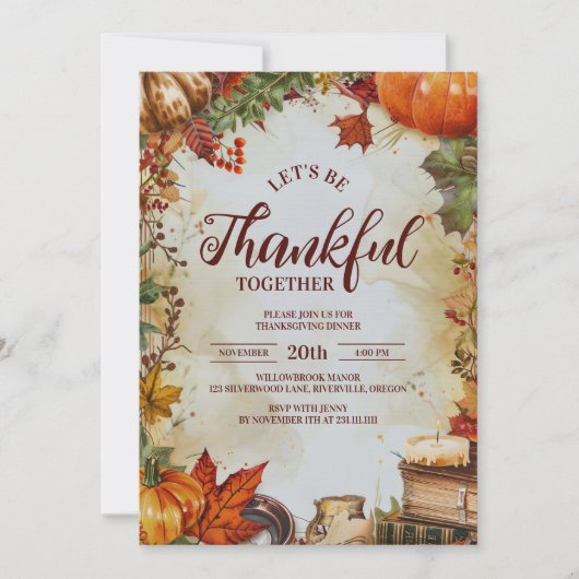 Elegant Oogsttafel Thanksgiving Diner Kaart (Voorkant)