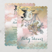 Elegant  ooievaars Baby shower Kaart (Voorkant / Achterkant)