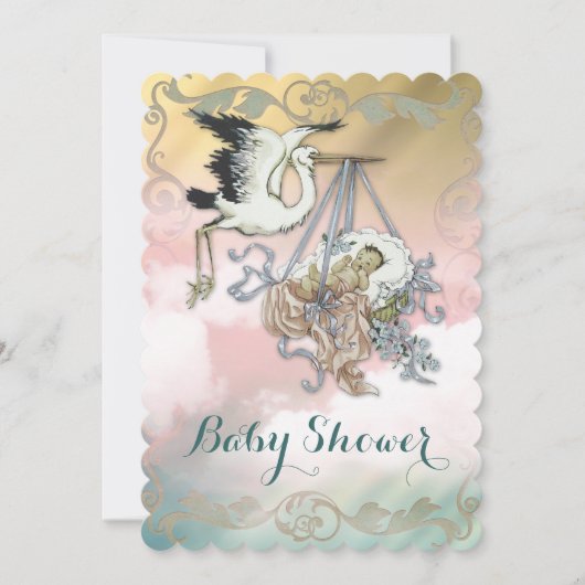 Elegant  ooievaars Baby shower Kaart (Voorkant)