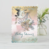 Elegant  ooievaars Baby shower Kaart (Staand voorkant)