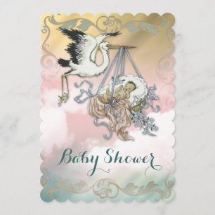Elegant  ooievaars Baby shower Kaart