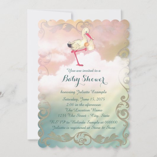 Elegant  ooievaars Baby shower Kaart (Achterkant)