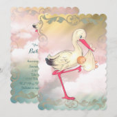Elegant  ooievaars Baby shower Kaart (Voorkant / Achterkant)