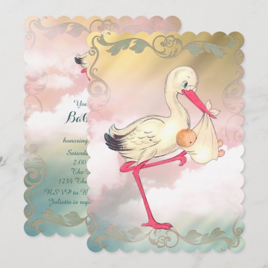 Elegant  ooievaars Baby shower Kaart (Voorkant / Achterkant)