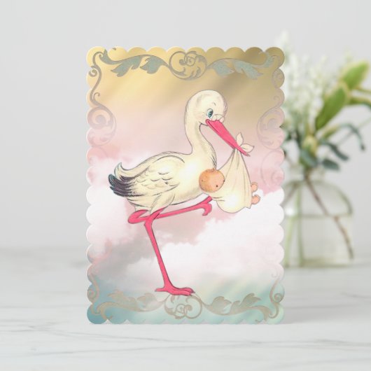 Elegant  ooievaars Baby shower Kaart (Staand voorkant)