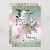 Elegant  ooievaars Baby shower Kaart (Voorkant / Achterkant)