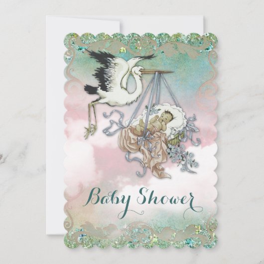Elegant  ooievaars Baby shower Kaart (Voorkant)