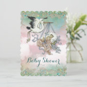 Elegant  ooievaars Baby shower Kaart (Staand voorkant)