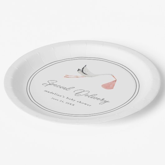 Elegant ooievaars Baby shower Papieren Bordje (Gekanteld)