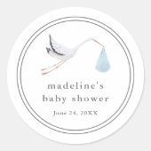 Elegant ooievaars Baby shower Ronde Sticker (Voorkant)