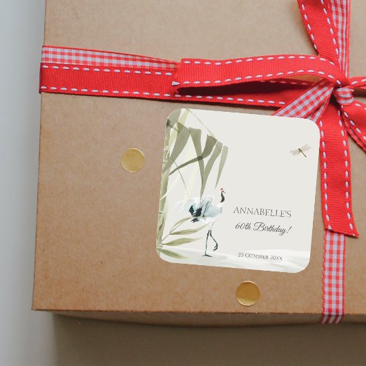 Elegant Oosters Bamboe Crane Verjaardagscadeau Vierkante Sticker