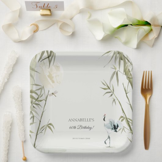 Elegant Oosters Bamboe Kraan Verjaardagsfeest Papieren Bordje (Huwelijk)