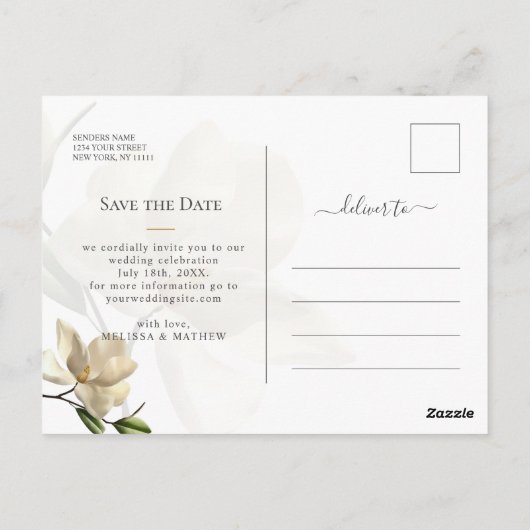 Elegant Oosters Magnolia Bruiloft Save the Date Briefkaart (Achterkant)