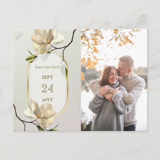 Elegant Oosters Magnolia Bruiloft Save the Date Briefkaart (Voorkant)