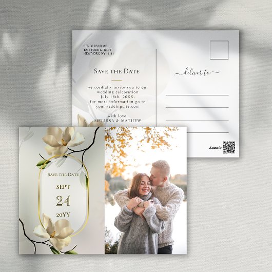 Elegant Oosters Magnolia Bruiloft Save the Date Briefkaart