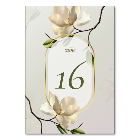 Elegant Oosters Magnolia Trouwtafel Nummer Kaart (Voorkant)