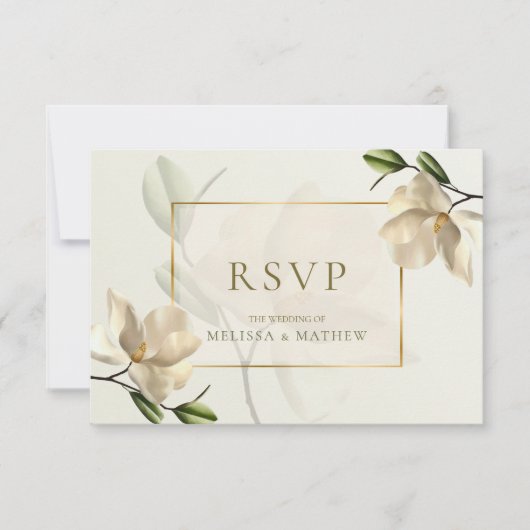 Elegant Oosters Wit Magnolia Bruiloft RSVP Kaart (Voorkant)