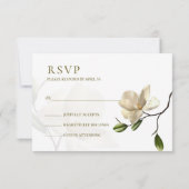 Elegant Oosters Wit Magnolia Bruiloft RSVP Kaart (Achterkant)