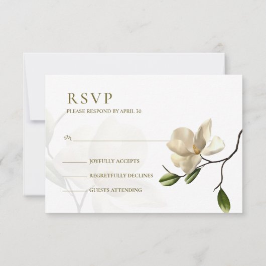 Elegant Oosters Wit Magnolia Bruiloft RSVP Kaart (Achterkant)