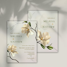 Elegant Oosters Wit Magnolia bruiloft uitnodiging