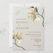 Elegant Oosters Wit Magnolia bruiloft uitnodiging (Voorkant)