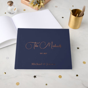 Elegant op maat gemaakt navyblauw folie trouwgaste gastenboek