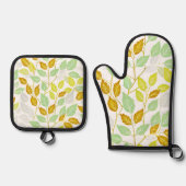 Elegant op Natuur geïnspireerd bladontwerp Ovenwant & Pannenlap Set (Voorkant)
