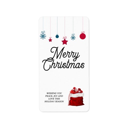 Elegant op wit en rood | vrolijk kerstfeest etiket (Voorkant)