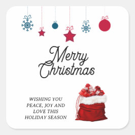 Elegant op wit en rood | vrolijk kerstfeest vierkante sticker