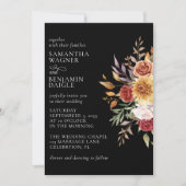 Elegant op zwarte Herfst bloemenbruiloft uitnodigi Kaart (Voorkant)