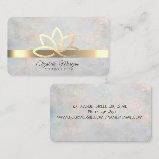Elegant opal holografisch, Gold Stripe, Gold Lotus Visitekaartje (Voorkant / Achterkant)
