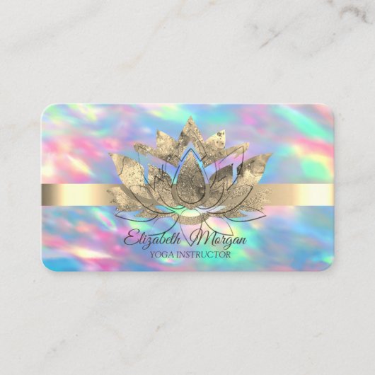 Elegant Opal Holographic, Gold Stripe, Lotus Visitekaartje (Voorkant)