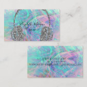 Elegant Opal Silver Glitter Headphone DJ Visitekaartje (Voorkant / Achterkant)