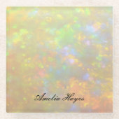 Elegant Opal Stone Texture Modern Script Custom Glazen Onderzetter (Voorkant)