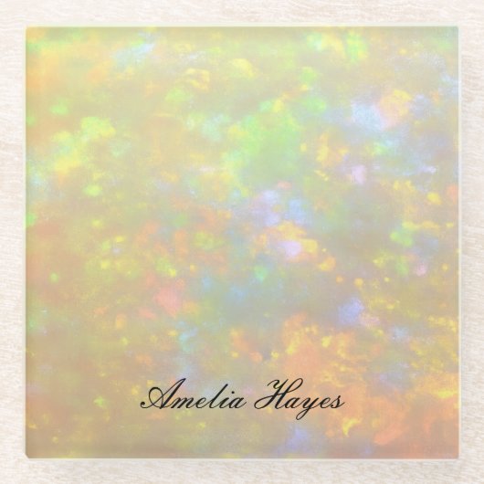 Elegant Opal Stone Texture Modern Script Custom Glazen Onderzetter (Voorkant)