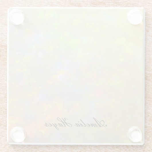 Elegant Opal Stone Texture Modern Script Custom Glazen Onderzetter (Achterkant)