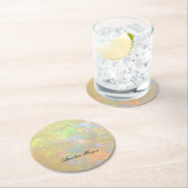 Elegant Opal Stone Texture Modern Script Custom Ronde Kartonnen Onderzetter (Insitu)