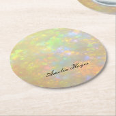 Elegant Opal Stone Texture Modern Script Custom Ronde Kartonnen Onderzetter (Gebogen)