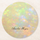 Elegant Opal Stone Texture Modern Script Custom Ronde Kartonnen Onderzetter (Voorkant)
