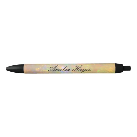 Elegant Opal Stone Texture Modern Script Custom Zwarte Inkt Pen (Voorkant)
