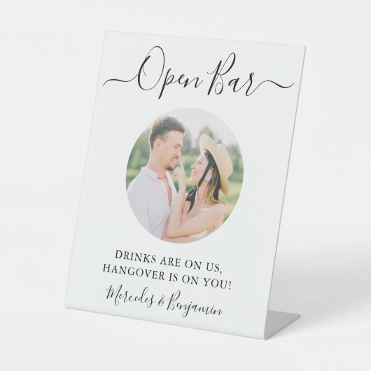 Elegant Open Bar - Aangepaste foto-bruiloft Reclamebord Met Voetstuk (Voorkant)