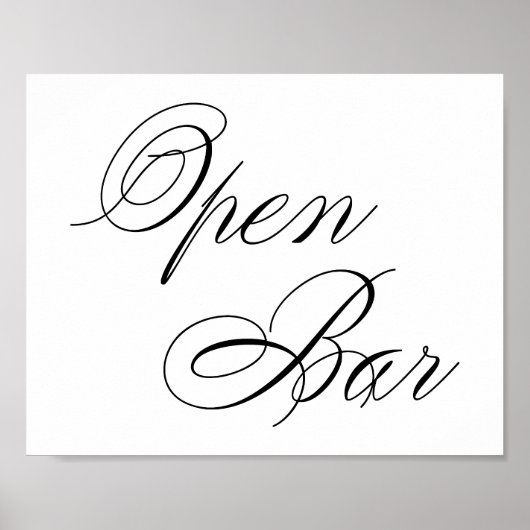 Elegant Open Bar Black Script | Horizontale tabel Poster (Voorkant)
