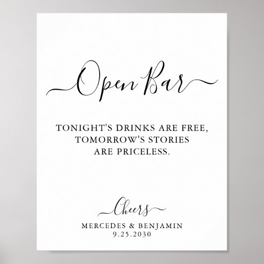 Elegant Open Bar Calligraphy Personalized Wedding Poster (Voorkant)