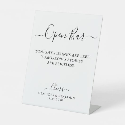 Elegant Open Bar Calligraphy Personalized Wedding Reclamebord Met Voetstuk (Voorkant)