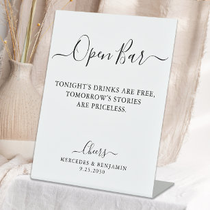 Elegant Open Bar Calligraphy Personalized Wedding Reclamebord Met Voetstuk