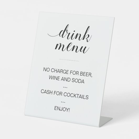 Elegant Open Bar Drink Menu Wedding Reclamebord Met Voetstuk (Voorkant)
