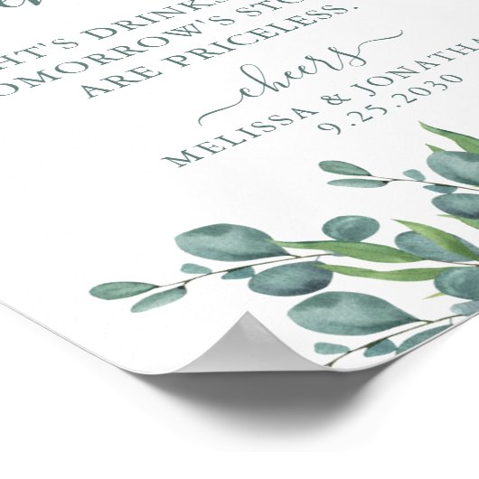 Elegant Open Bar Eucalyptus Persoonlijk huwelijk Poster (Hoek)