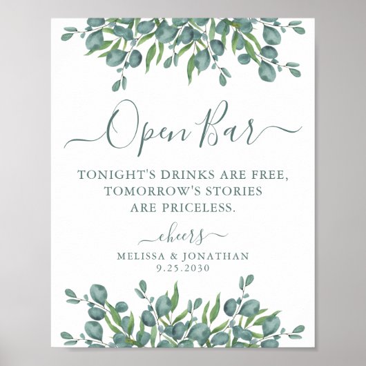 Elegant Open Bar Eucalyptus Persoonlijk huwelijk Poster (Voorkant)