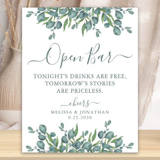 Elegant Open Bar Eucalyptus Persoonlijk huwelijk Poster